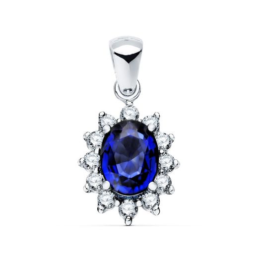 18k colgante oro blanco zafiro 0.98 qt. 12 diamantes 0.35 qts. si-h. 13x11 mm