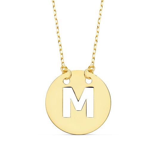 18k colgante placa con calado de letra del alfabeto latino en mayúscula 15 mm y cadena forzada de 42 cm