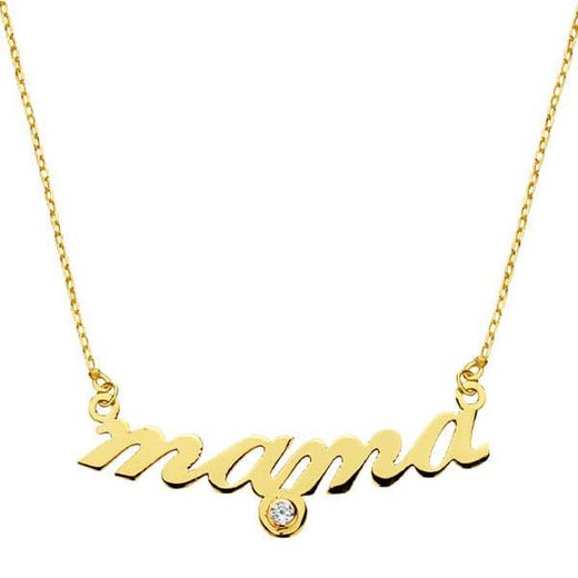 18k gargantilla oro amarillo mama con circonita y cadena de 45cm