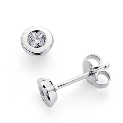 18k pendientes oro blanco diamantes talla brillante chaton 0.200 qts. 5mm cierre presion