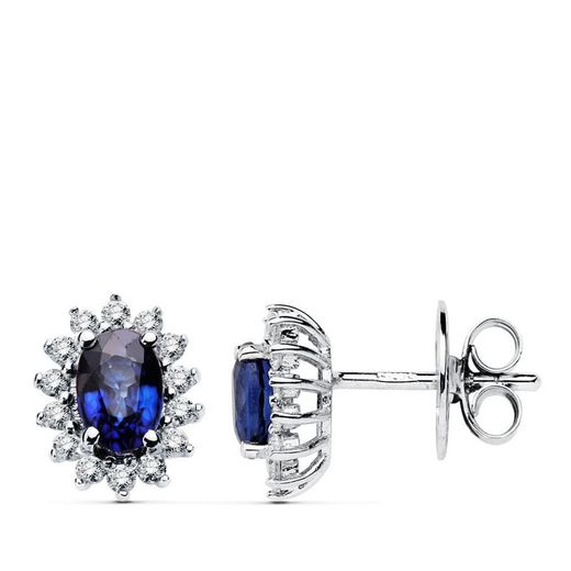 18k pendientes oro blanco zafiro 1.24 qt. diamantes 0.28 qts. si-h cierre presion
